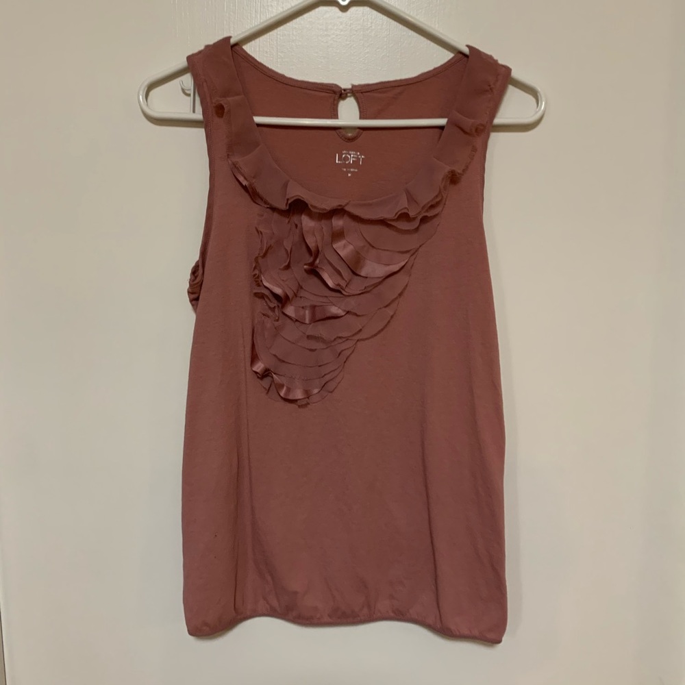 Ann Taylor Loft Ruffled Blouse Blush Pink Medium